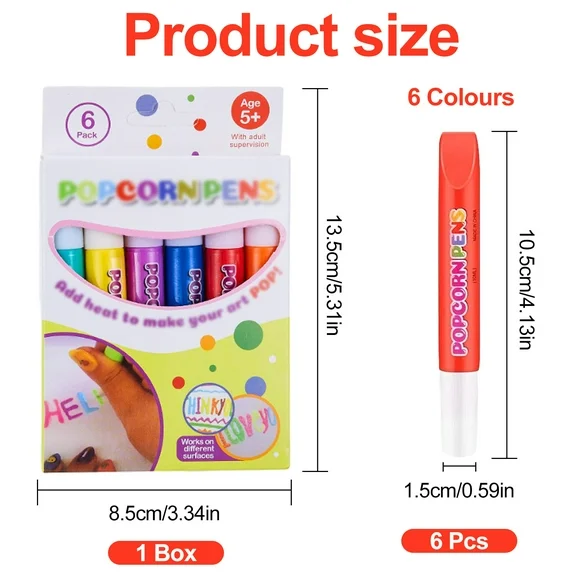 DIY 3D Popcorn & Puffy Paint Pen Set (6-Pens)