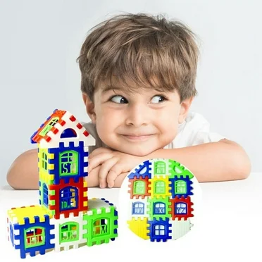 Multi-Color Interlocking House Building Blocks Playset