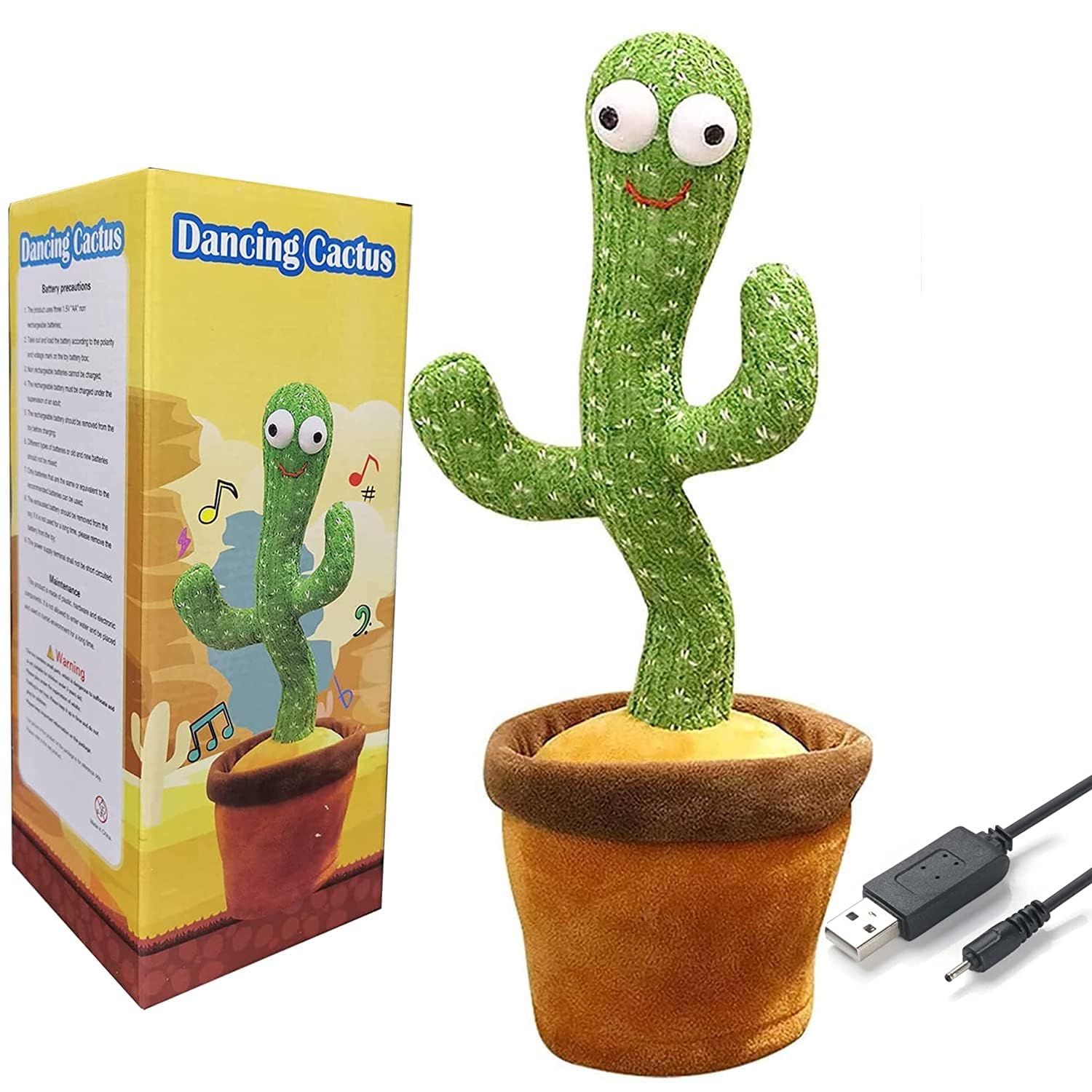 Talking & Dancing Cactus Plush Toy with USB Charging
