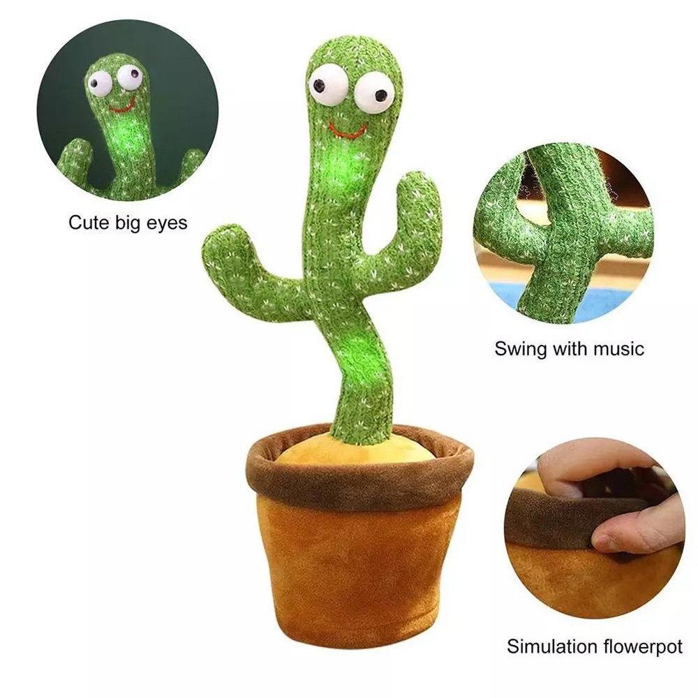Talking & Dancing Cactus Plush Toy with USB Charging