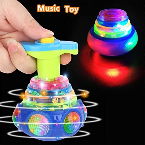 LED Flashing Musical Spinning Top Toy with Press Launcher