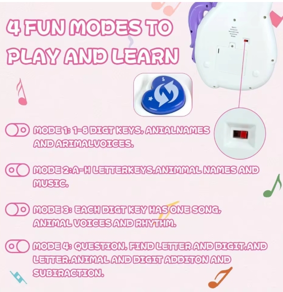 Unicorn Shape Kids Musical Learning Guitar Toy - Image 7