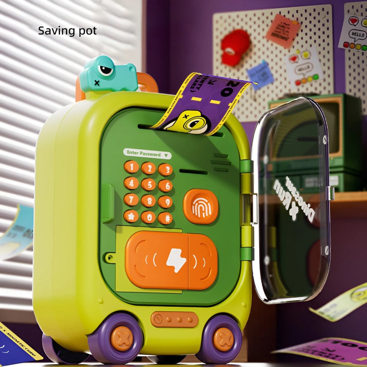 Interactive Dinosaur Piggy Bank with Smart Security Modes
