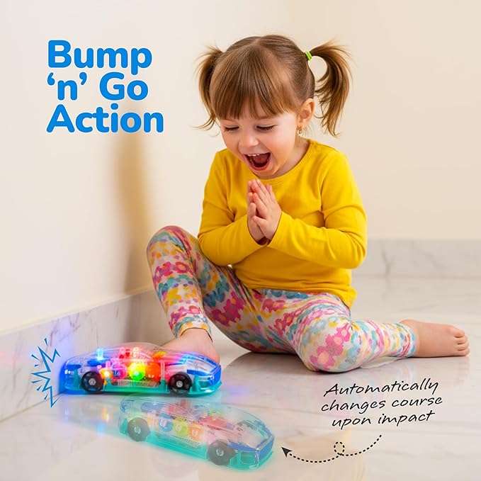 Transparent Mechanical Gear BUMP and GO Toy Car with Music and Lights - Image 2