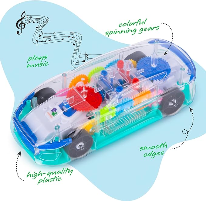 Transparent Mechanical Gear BUMP and GO Toy Car with Music and Lights - Image 6