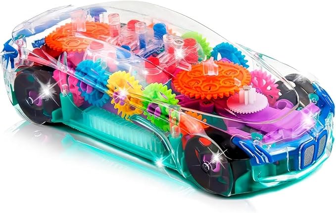 Transparent Mechanical Gear BUMP and GO Toy Car with Music and Lights