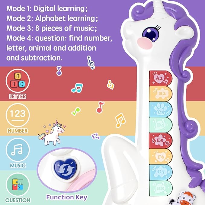 Unicorn Shape Kids Musical Learning Guitar Toy - Image 4