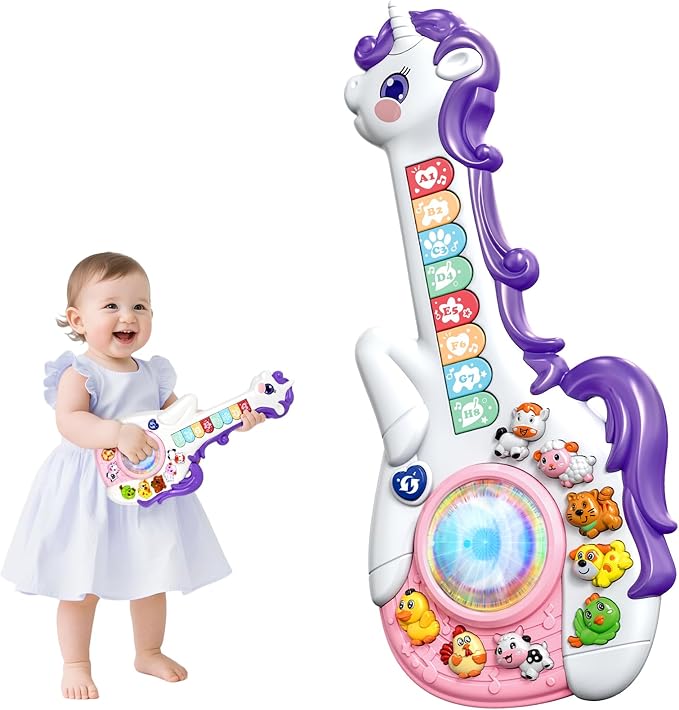 Unicorn Shape Kids Musical Learning Guitar Toy - Image 2
