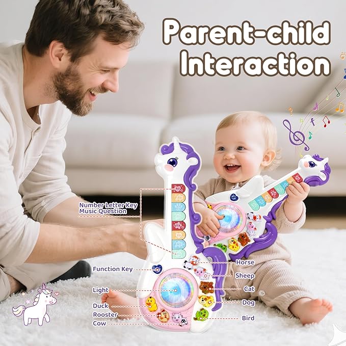 Unicorn Shape Kids Musical Learning Guitar Toy - Image 3