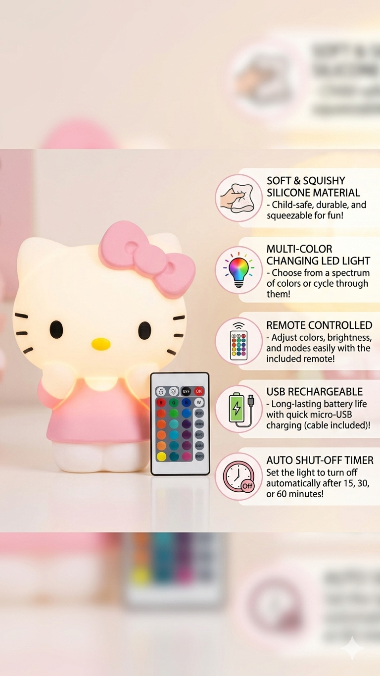 Hello Kitty Silicone LED Night Light with Remote
