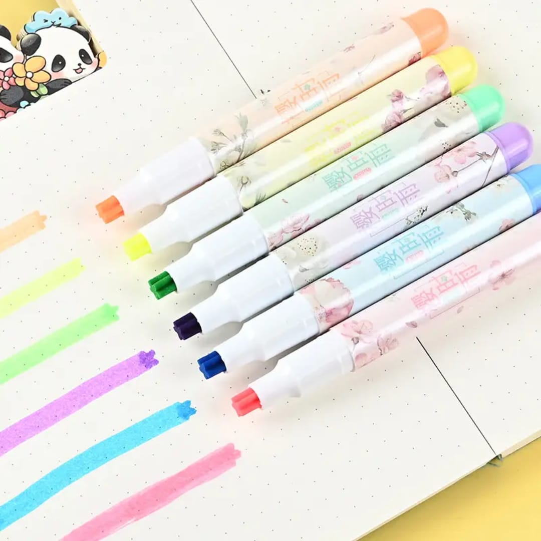 Flower Shaped Pastel Stamp Highlighters Set