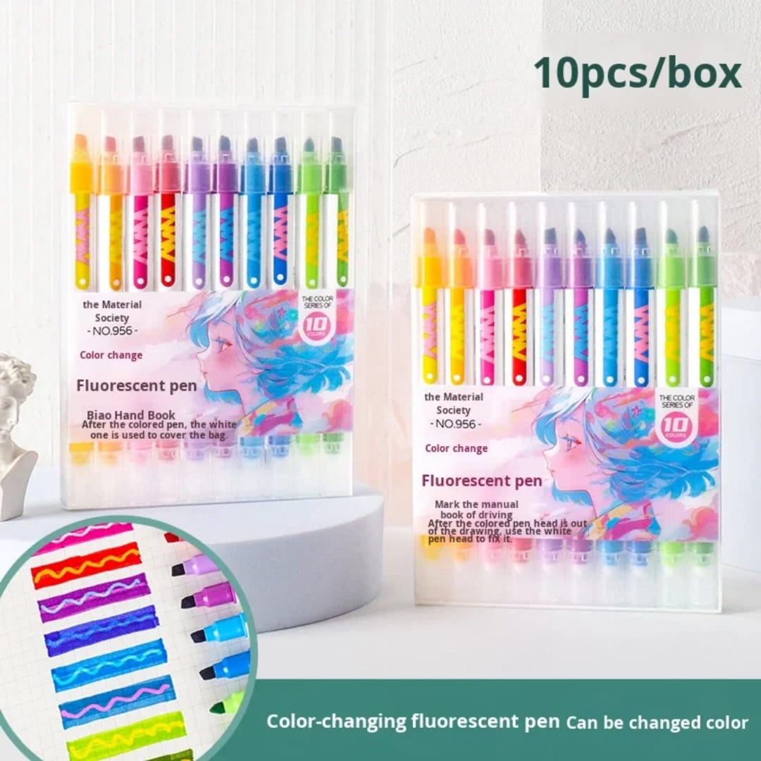 Color Changing Fluorescent Dual Sided Highlighter Pen Set - Image 3