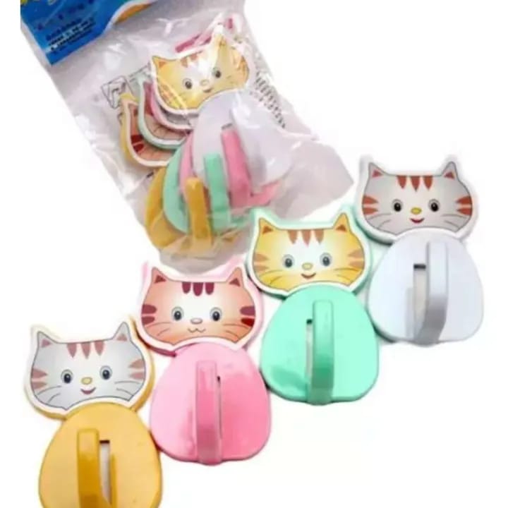 Cute Adhesive Cartoon Cat Wall Hooks Set