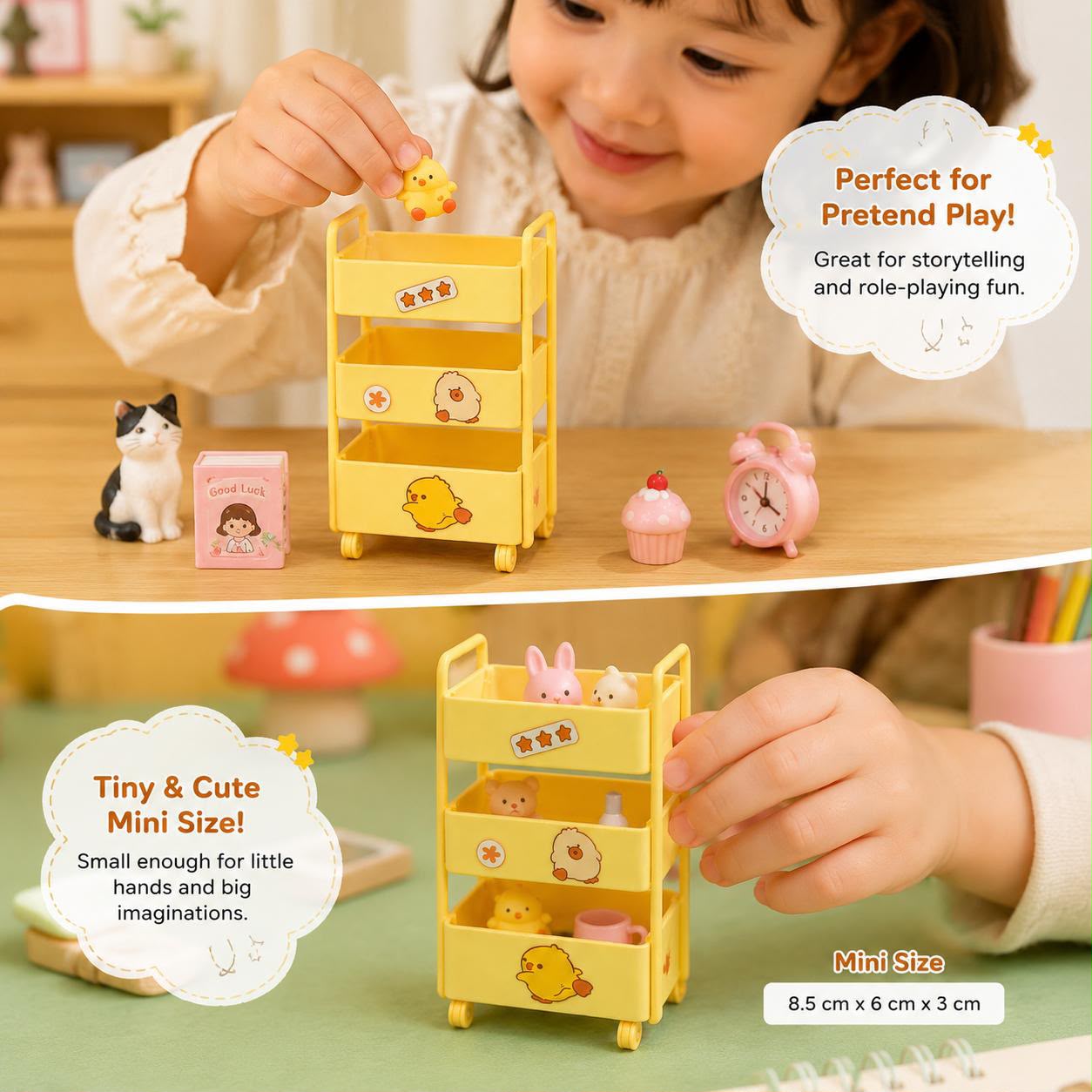 Miniature Rolling Storage Cart Playset