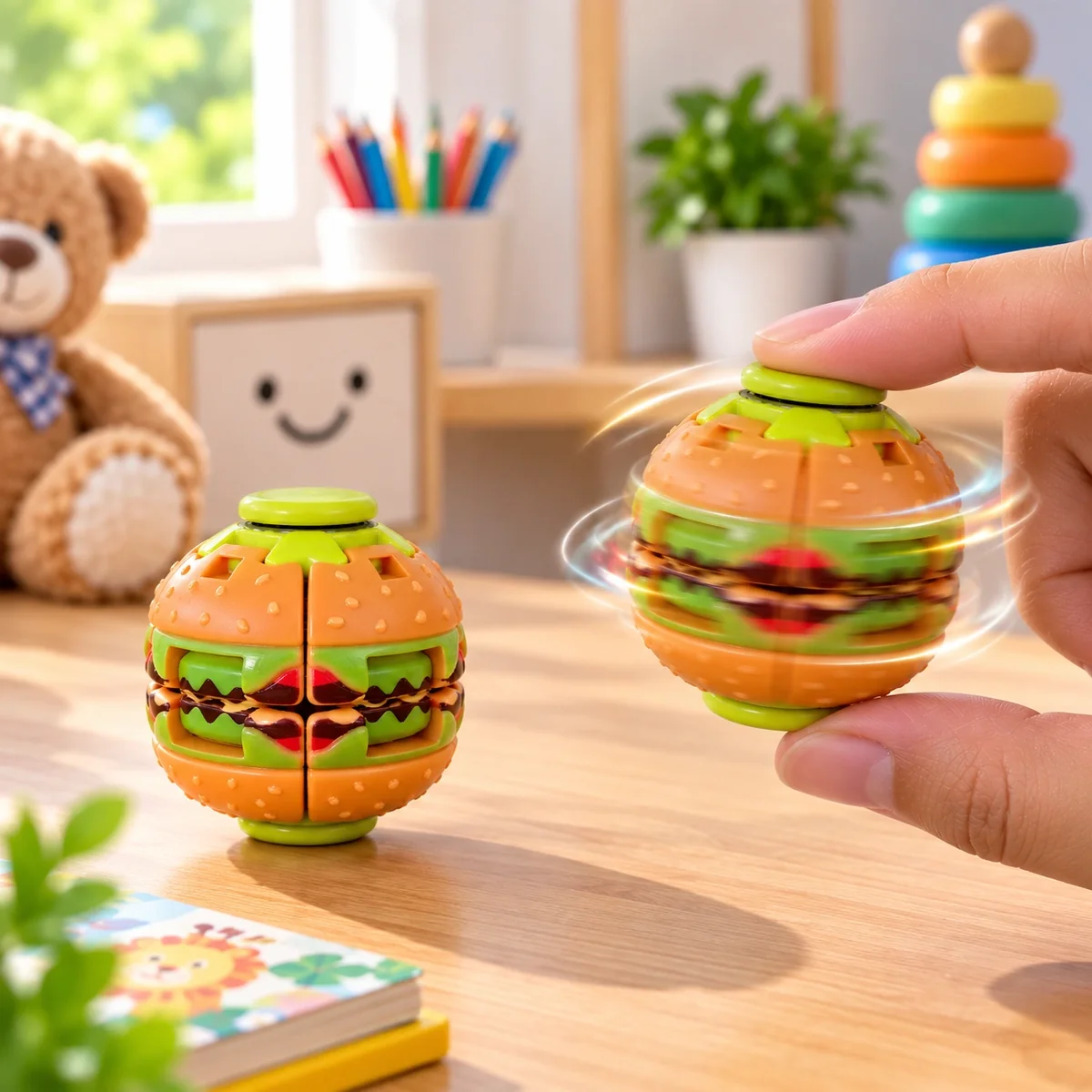 Burger 3D Printed Press Fidget Spinner Toy Ball