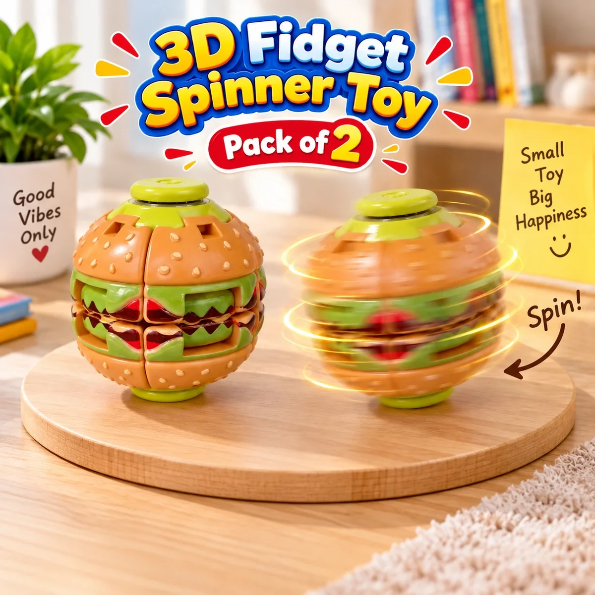 Burger 3D Printed Press Fidget Spinner Toy Ball