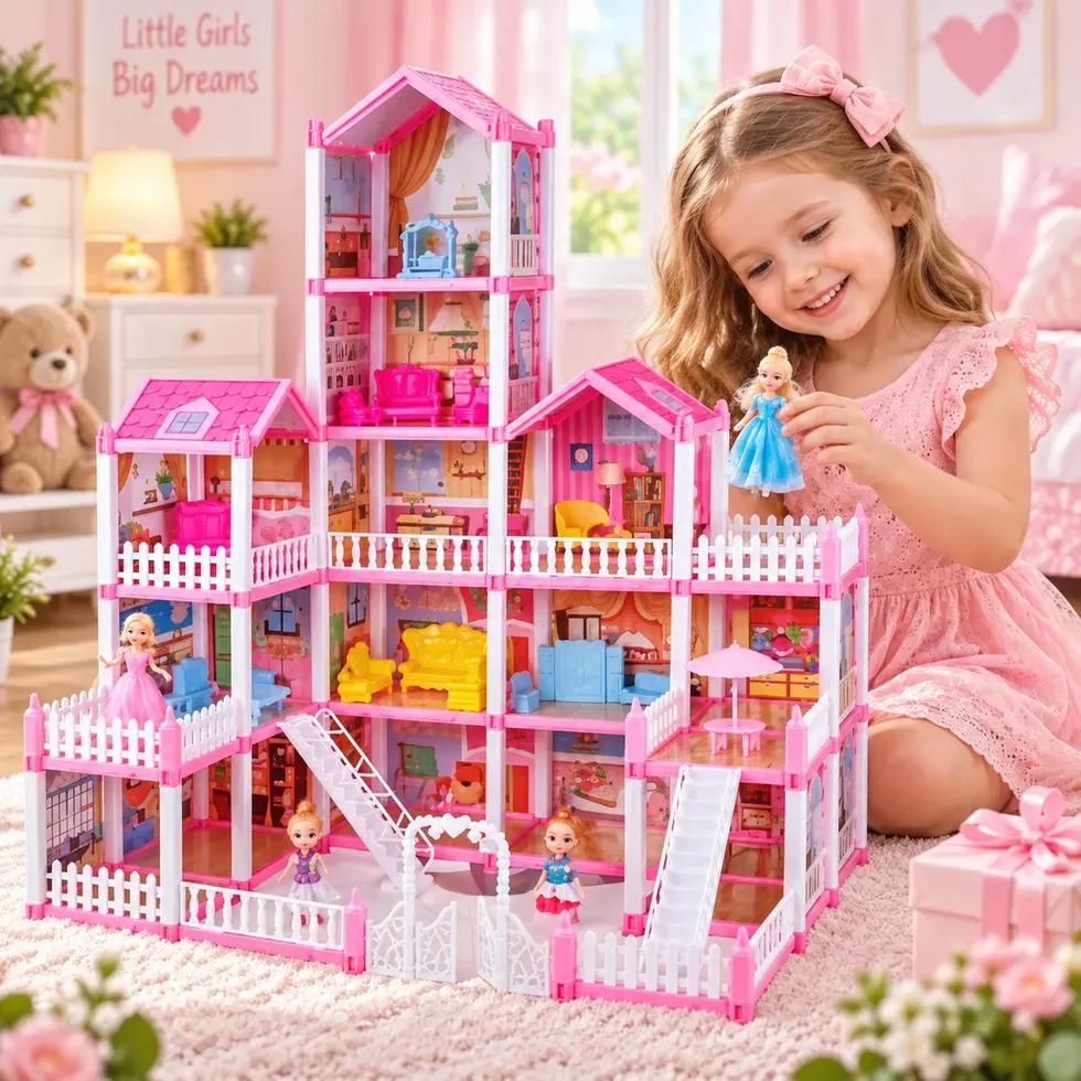 DIY Grand Villa Pink Dollhouse Playset