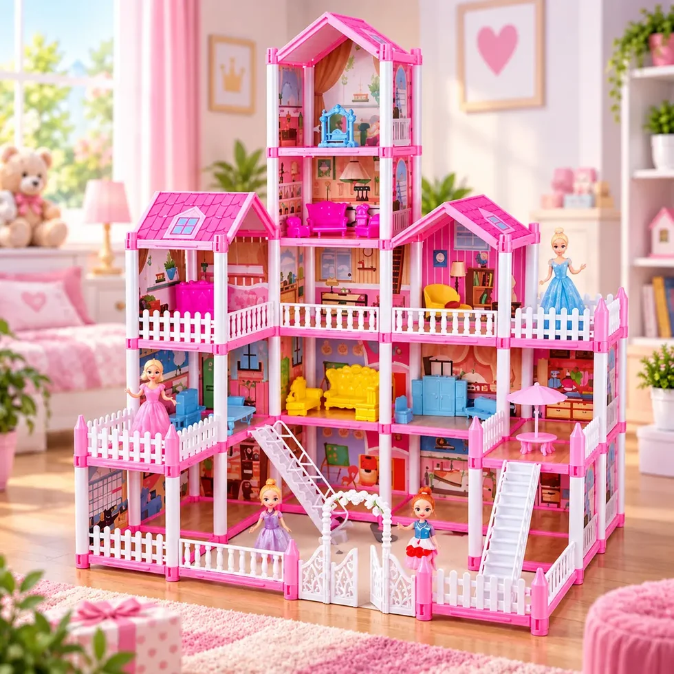 DIY Grand Villa Pink Dollhouse Playset