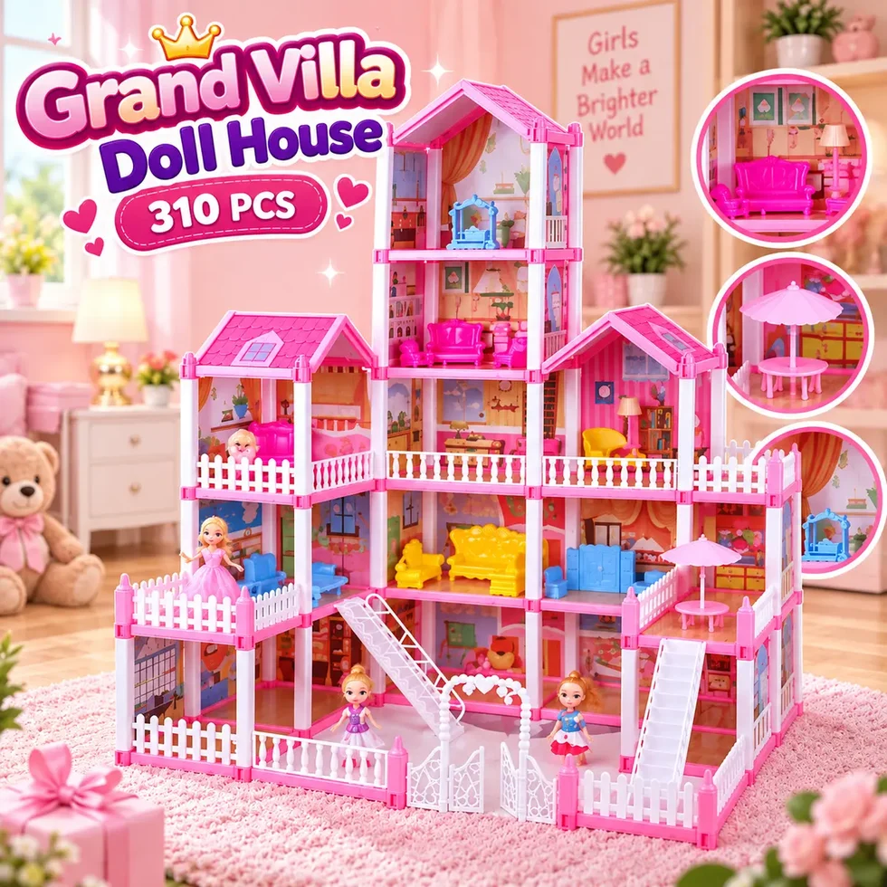DIY Grand Villa Pink Dollhouse Playset