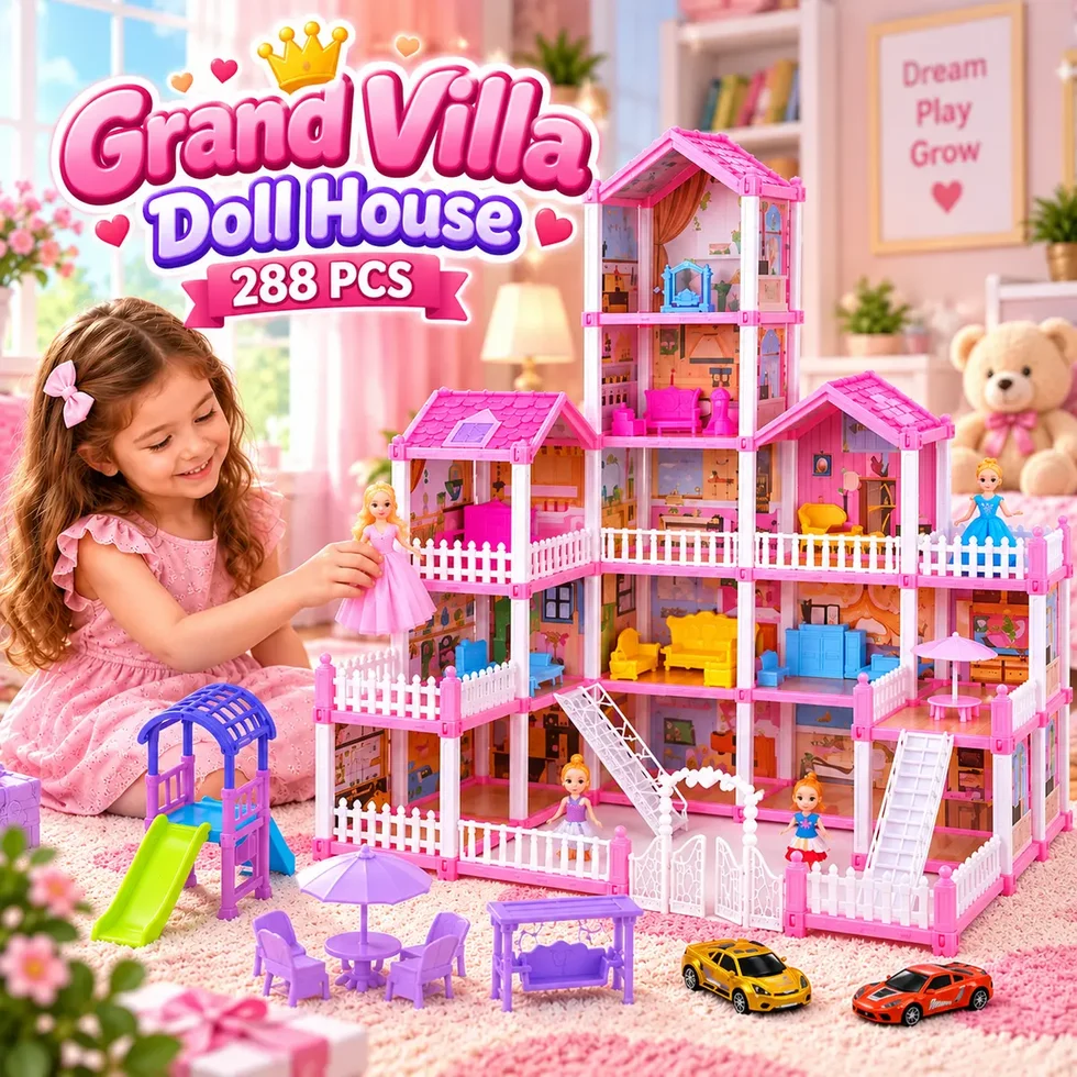 DIY Grand Villa Pink Dollhouse Playset