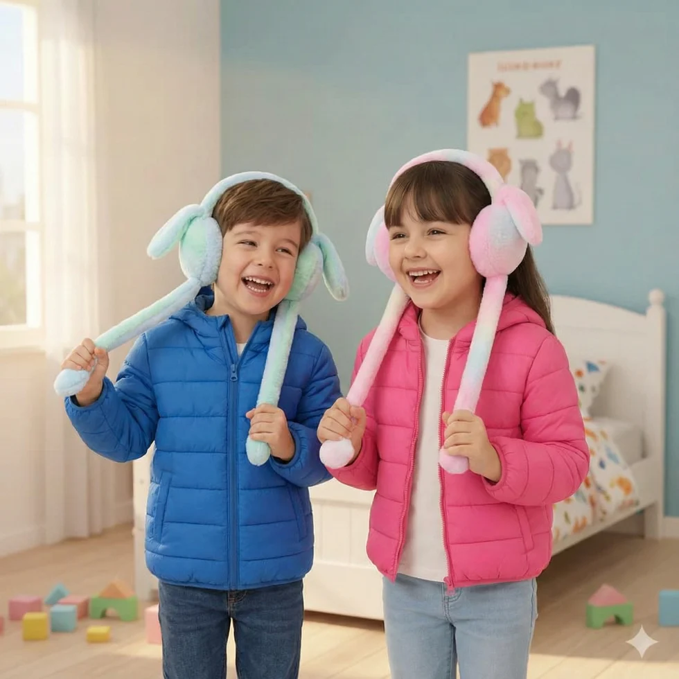 Bunny Moving Ear Plush Earmuffs