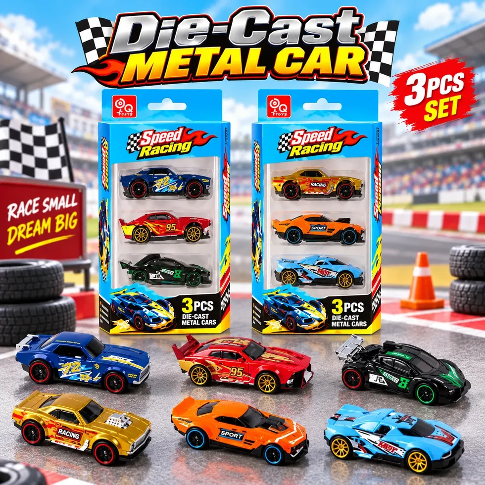 Speed Racing 3-Piece Die-Cast Metal Car Set
