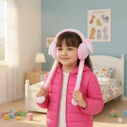 Bunny Moving Ear Plush Earmuffs
