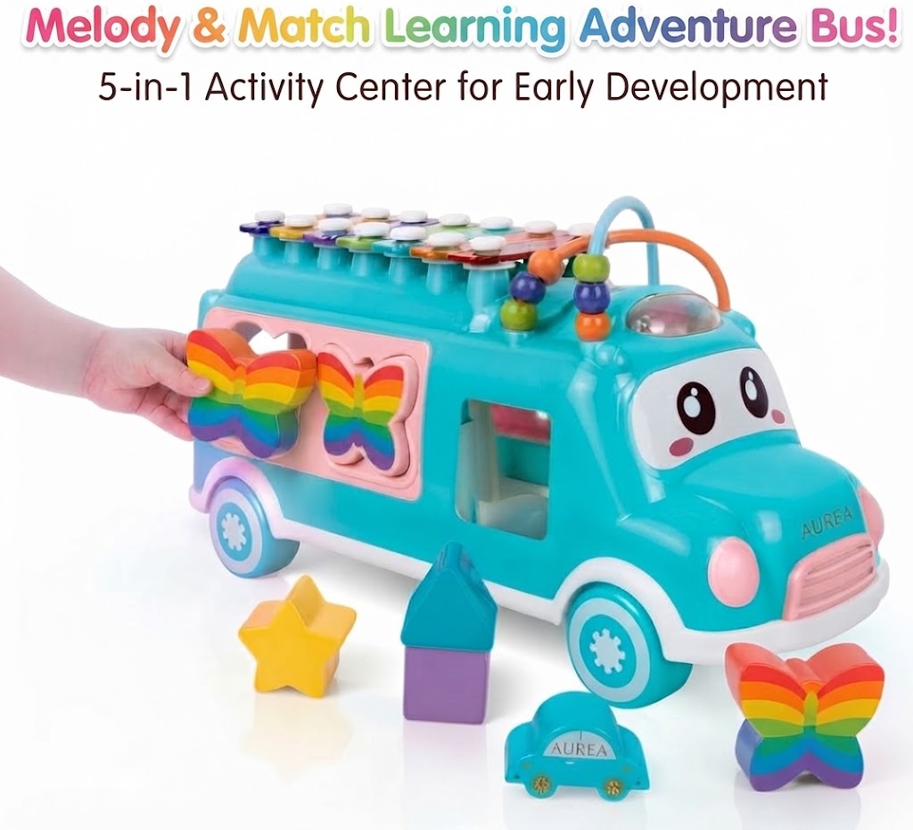 🌈 Colorful Multi-Activity Shape Sorting & Xylophone Bus Toy