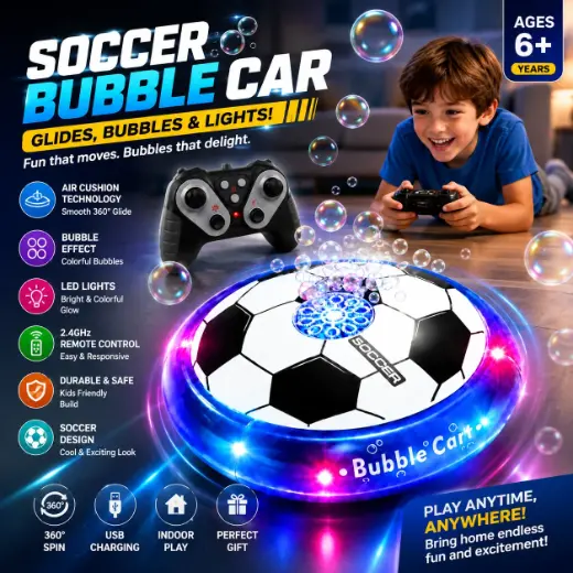 ⚽ Bubble Striker R/C Soccer Hover Car | 2.4GHz Remote Control Toy with Auto Bubbles & LED Lights 🫧